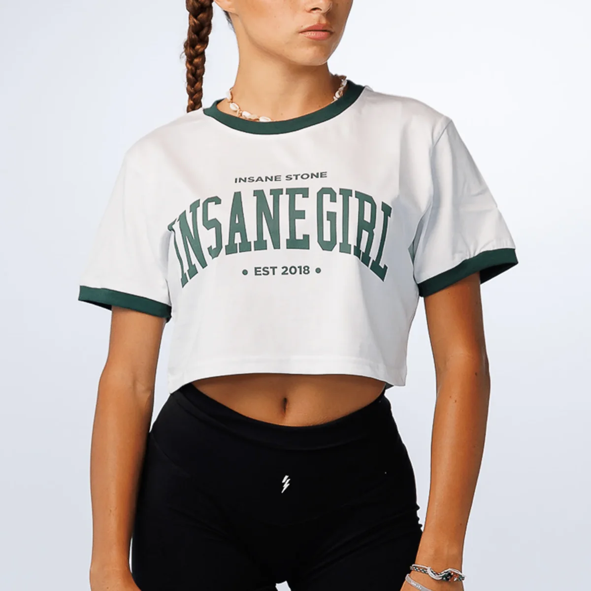 Crop T-shirt W College - White Green - immagine 2