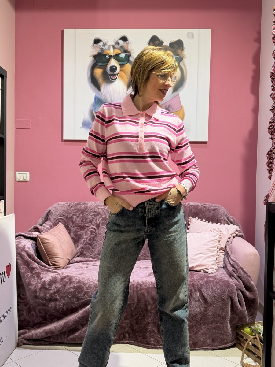 Polo righe rosa