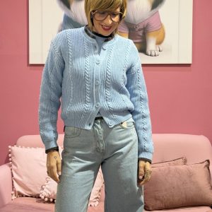 Cardigan trecce azzurro e cioccolato