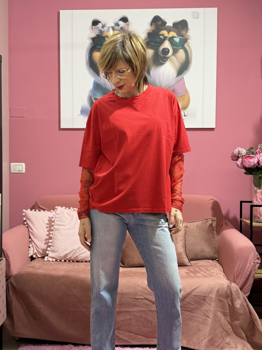 T shirt pizzo rossa - immagine 3