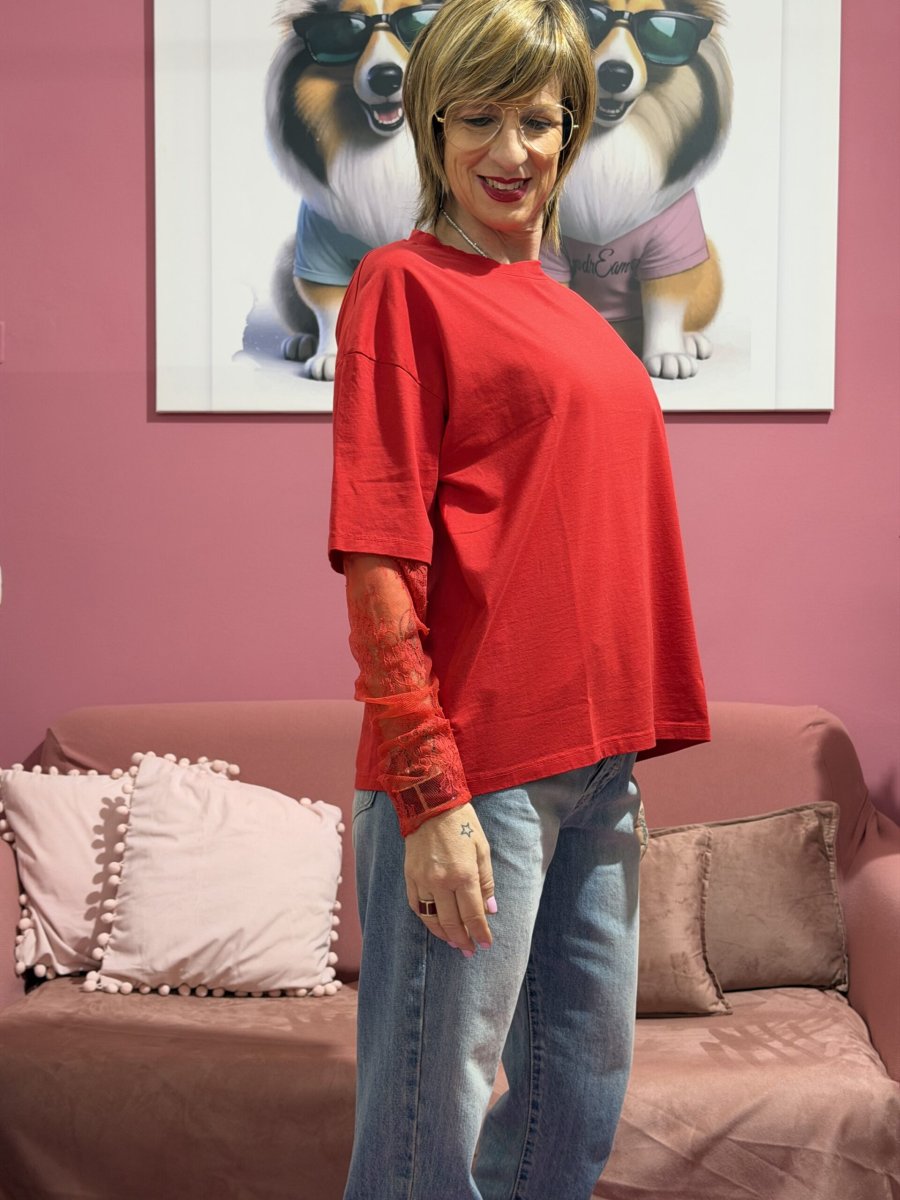 T shirt pizzo rossa - immagine 2