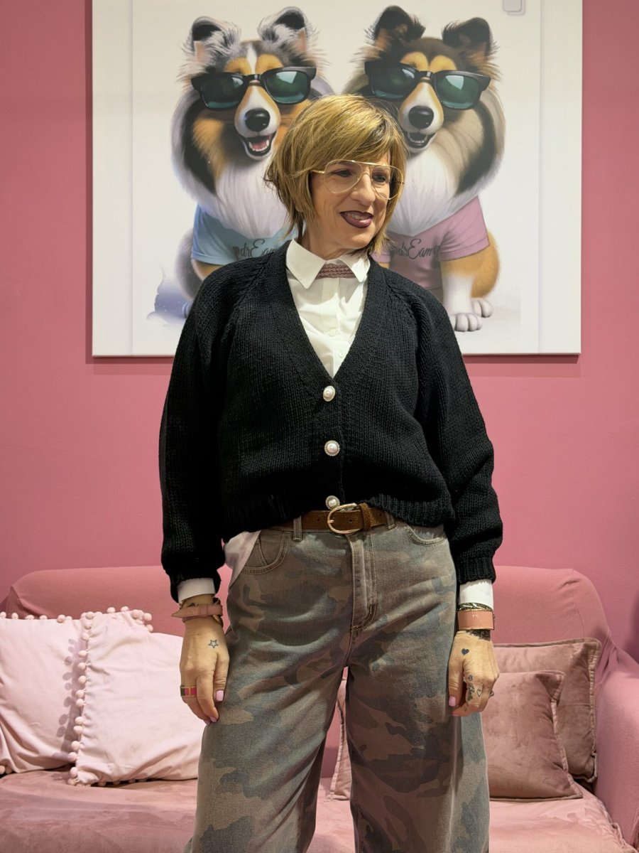 Cardigan bottoni gioiello nero - immagine 4