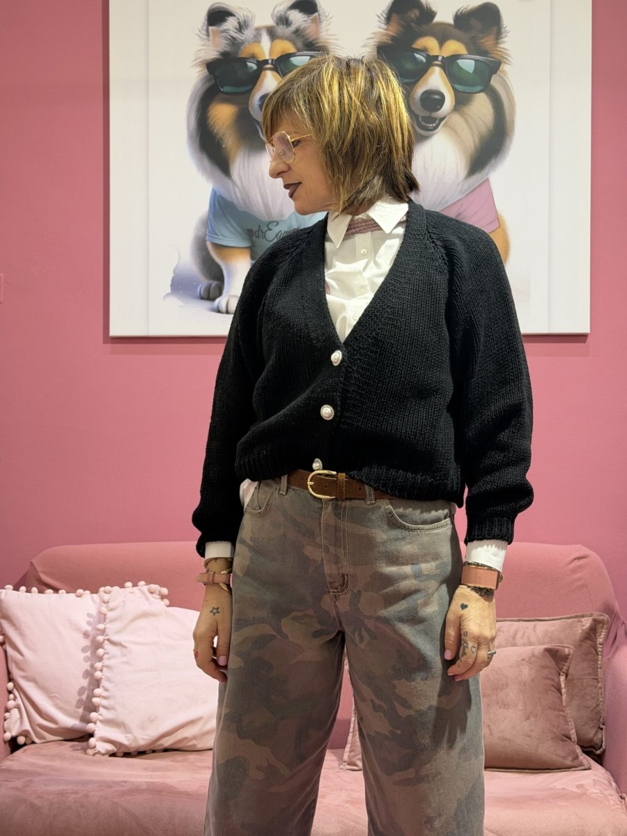 Cardigan bottoni gioiello nero - immagine 3