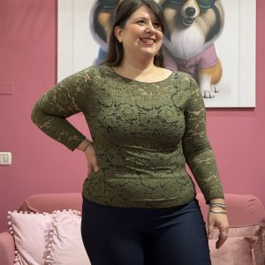 T shirt pizzo Curvy verde militare