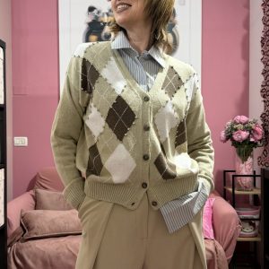 Cardigan losanghe strass cammello